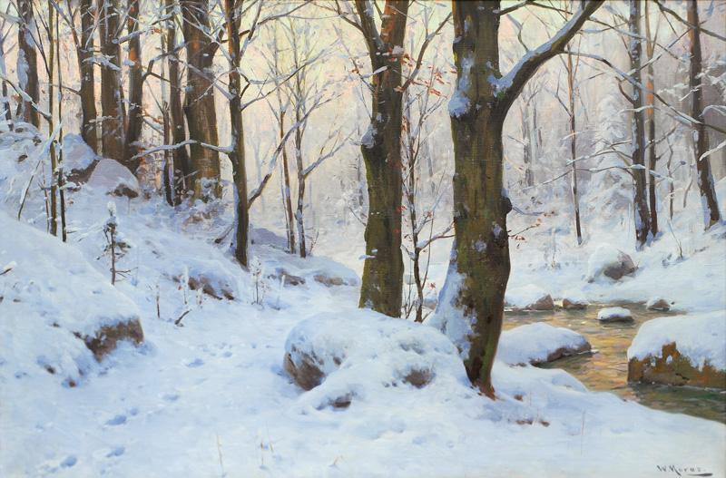 Walter Moras Bachlauf im Winterwald. Sweden oil painting art